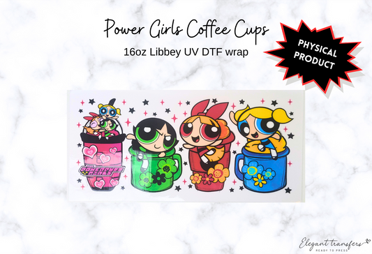 Power Girls Coffee Cups Wrap [UV DTF - 16oz Libbey Glass Can] | Ready to Apply | Physical Product | Transfer