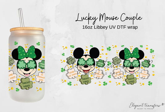 Lucky Mouse Couple Wrap [UV DTF - 16oz Glass Can] | Ready to Apply | Physical Product | Transfer |
