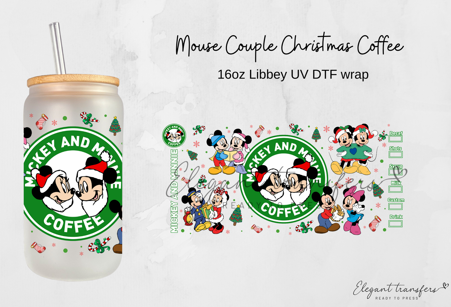 Mouse Couple Christmas Wrap [UV DTF - 16oz Libbey Glass Can] | Ready to Apply | Physical Product