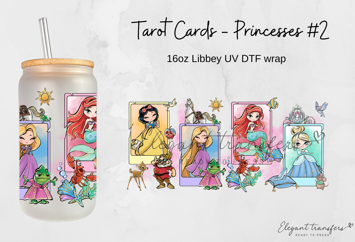 Tarot - Princesses #2 Wrap [UV DTF - 16oz Libbey Glass Can] | Ready to Apply | Physical Item