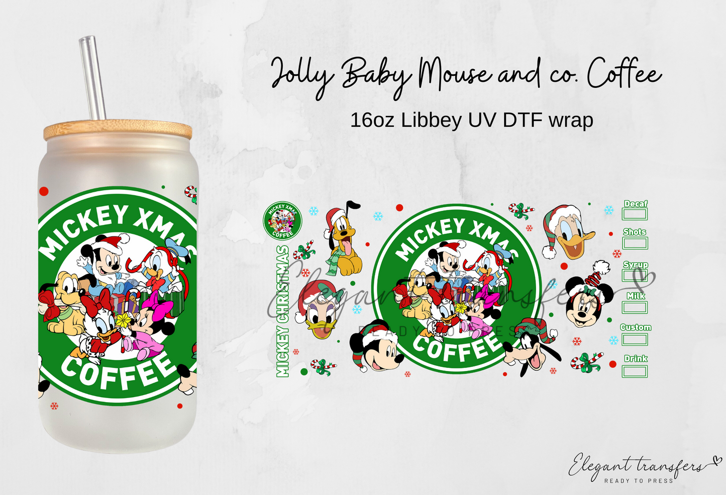 Jolly Baby Mouse & co. Wrap [UV DTF - 16oz Libbey Glass Can] | Ready to Apply | Physical Product | Transfer |