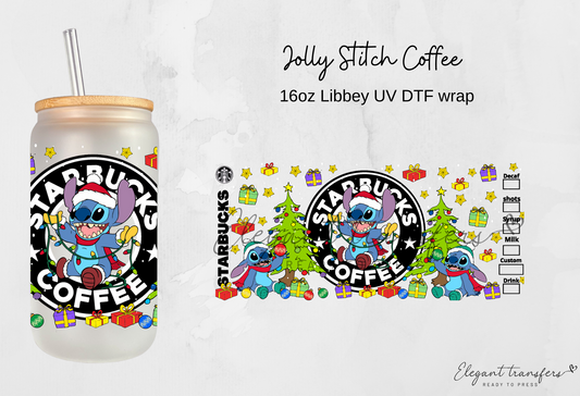 Jolly Stitch Coffee Wrap [UV DTF - 16oz Libbey Glass Can] | Ready to Apply | Physical Product | Transfer