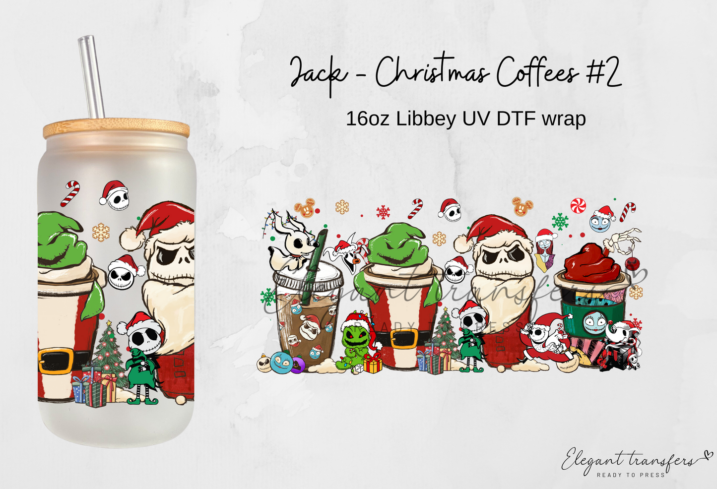 Jack - Christmas Coffees #2 Wrap [UV DTF - 16oz Libbey Glass Can] | Ready to Apply | Physical Product |