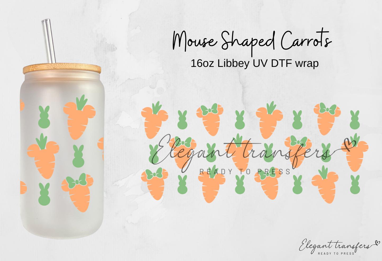 Mouse Shaped Carrots Wrap [UV DTF - 16oz Glass Can] | Ready to Apply | Physical Product | Transfer |
