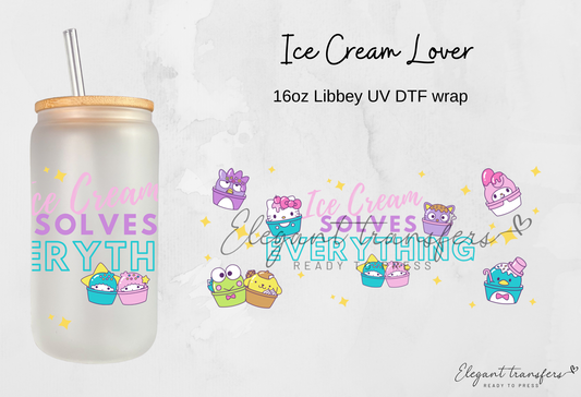 Ice Cream Lover Wrap [EXCLUSIVE UV DTF - 16oz Libbey Glass Can] | Ready to Apply | Physical Product