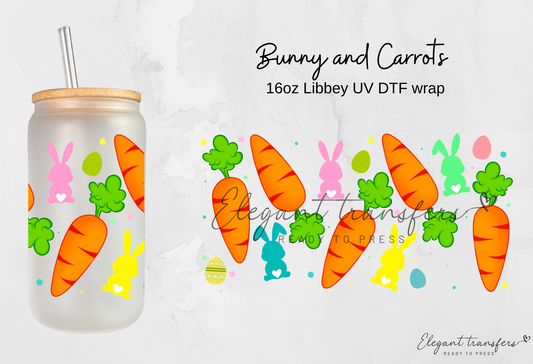 Bunny and Carrots Wrap [UV DTF - 16oz Glass Can] | Ready to Apply | Physical Product | Transfer |