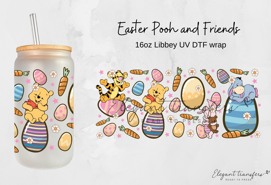 Easter Pooh and Friends Wrap [UV DTF - 16oz Glass Can] | Ready to Apply | Physical Product | Transfer |