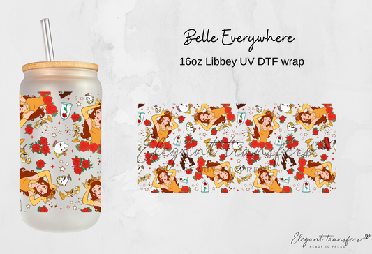 Belle Everywhere Wrap [UV DTF - 16oz Libbey Glass Can] | Ready to Apply | Physical Product | Transfer