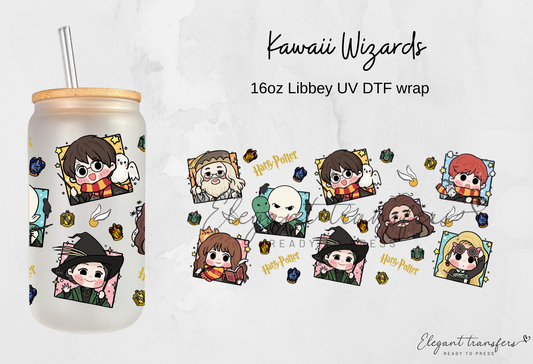 Kawaii Wizards Wrap [UV DTF - 16oz Libbey Glass Can] | Ready to Apply | Physical Product