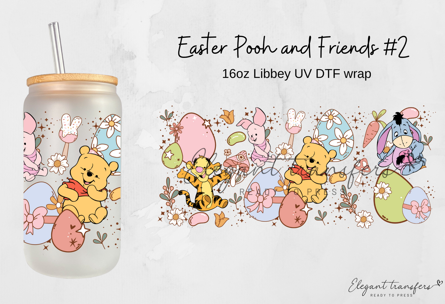 Easter Pooh and Friends #2 Wrap [UV DTF - 16oz Glass Can] | Ready to Apply | Physical Product | Transfer |