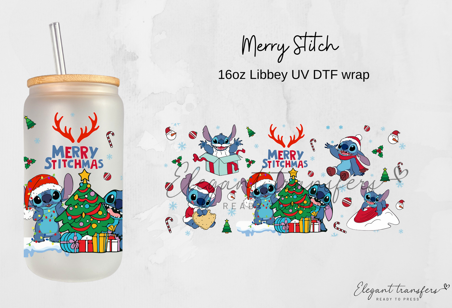 Merry Stitch Wrap [UV DTF - 16oz Libbey Glass Can] | Ready to Apply | This is a Physical Product | Transfer | Waterproof | Anti-scratch