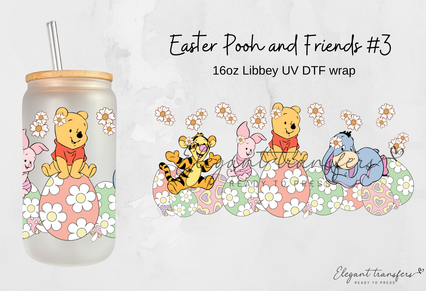 Easter Pooh and Friends #3 Wrap [UV DTF - 16oz Glass Can] | Ready to Apply | Physical Product | Transfer |