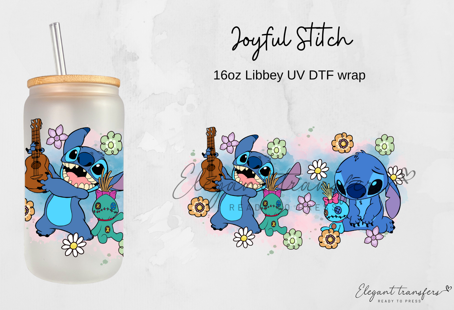 Joyful Stitch Wrap [UV DTF - 16oz Libbey Glass Can] | Ready to Apply | Physical Product | Transfer