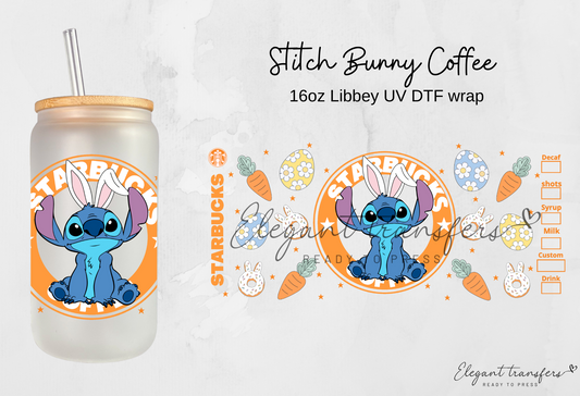Stitch Bunny Coffee couple Wrap [UV DTF - 16oz Glass Can] | Ready to Apply | Physical Product | Transfer |