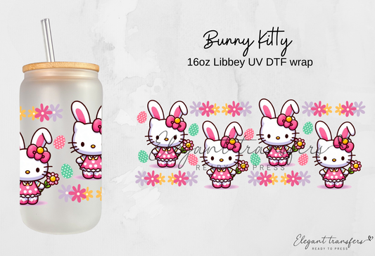 Bunny Kitty Wrap [UV DTF - 16oz Glass Can] | Ready to Apply | Physical Product | Transfer |