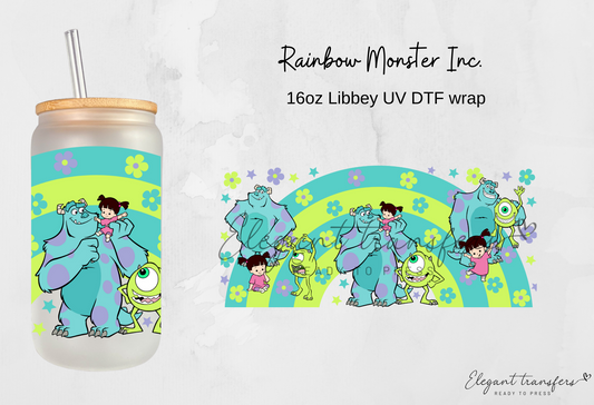 Rainbow Monster Inc. Wrap [UV DTF - 16oz Libbey Glass Can] | Ready to Apply | Physical Item