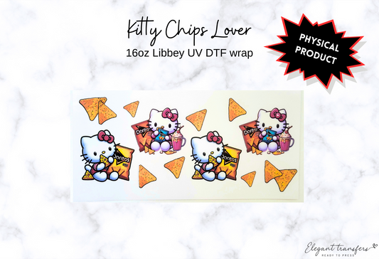 Kitty Chips Lover Wrap [UV DTF - 16oz Libbey Glass Can] | Ready to Apply | Physical Product | Transfer