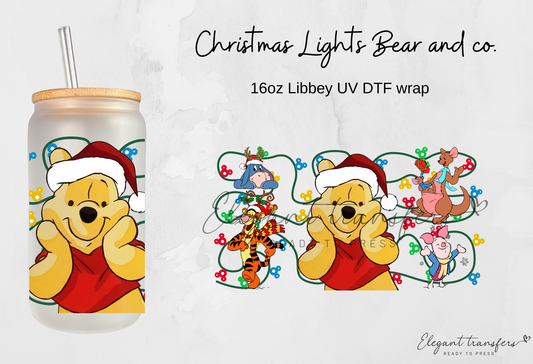 Christmas Lights Bear & co. Wrap [UV DTF - 16oz Libbey Glass Can] | Ready to Apply |Physical Product | Transfer |