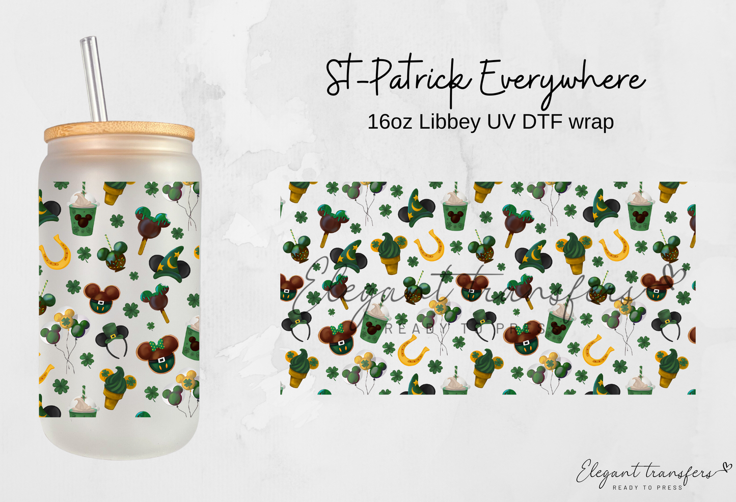 St-Patrick Everywhere Wrap [UV DTF - 16oz Glass Can] | Ready to Apply | Physical Product | Transfer |