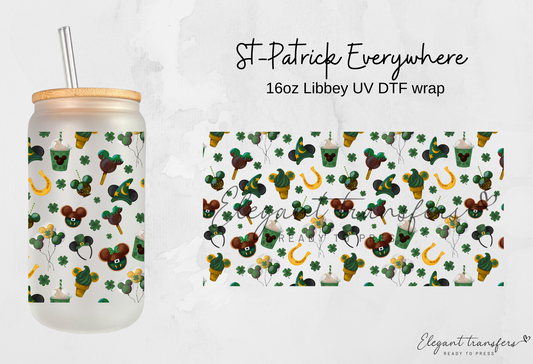 St-Patrick Everywhere Wrap [UV DTF - 16oz Glass Can] | Ready to Apply | Physical Product | Transfer |