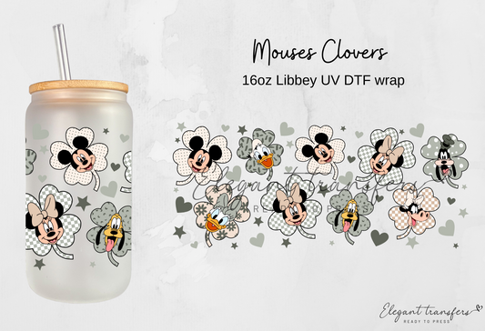 Mouses Clovers Wrap [UV DTF - 16oz Glass Can] | Ready to Apply | Physical Product | Transfer |