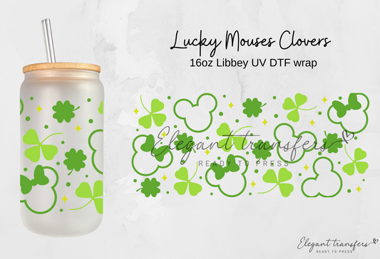 Lucky Mouses Clovers Wrap [UV DTF - 16oz Glass Can] | Ready to Apply | Physical Product | Transfer |