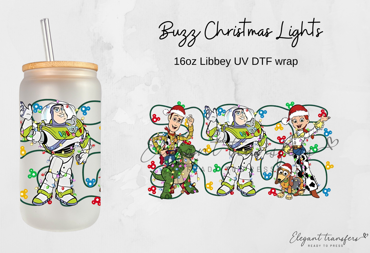 Buzz Christmas Lights Wrap[UV DTF - 16oz Libbey Glass Can] | Ready to Apply | Physical Product | Transfer