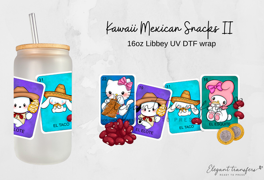 Kawaii Mexican Snacks II wrap [UV DTF - 16oz Libbey Glass Can] | Ready to Apply | Physical Product