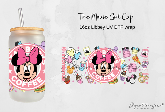 The Mouse Girl Wrap [UV DTF - 16oz Libbey Glass Can] | Ready to Apply | Physical Item