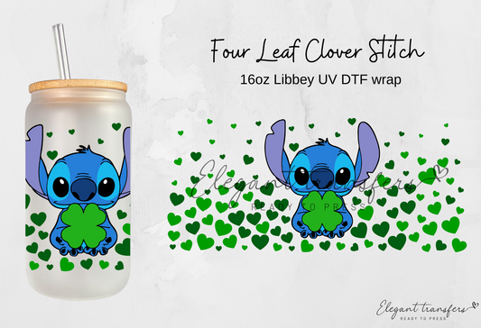 Four Leaf Clover Stitch Wrap [UV DTF - 16oz Glass Can] | Ready to Apply | Physical Product | Transfer |