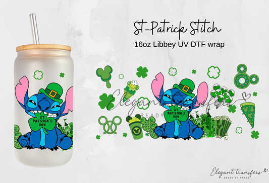 St-Patrick Stitch Wrap [UV DTF - 16oz Glass Can] | Ready to Apply | Physical Product | Transfer |