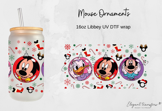 Mouse Ornaments Wrap [UV DTF - 16oz Libbey Glass Can] | Ready to Apply | Physical Product