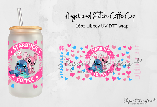 Angel & Stitch Cup Wrap [UV DTF - 16oz Libbey Glass Can] | Ready to Apply | Physical Product | Transfer
