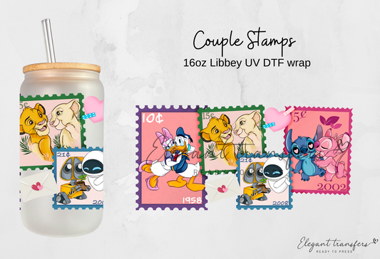 Couple Stamps wrap [UV DTF - 16oz Libbey Glass Can] | Ready to Apply | Physical Product