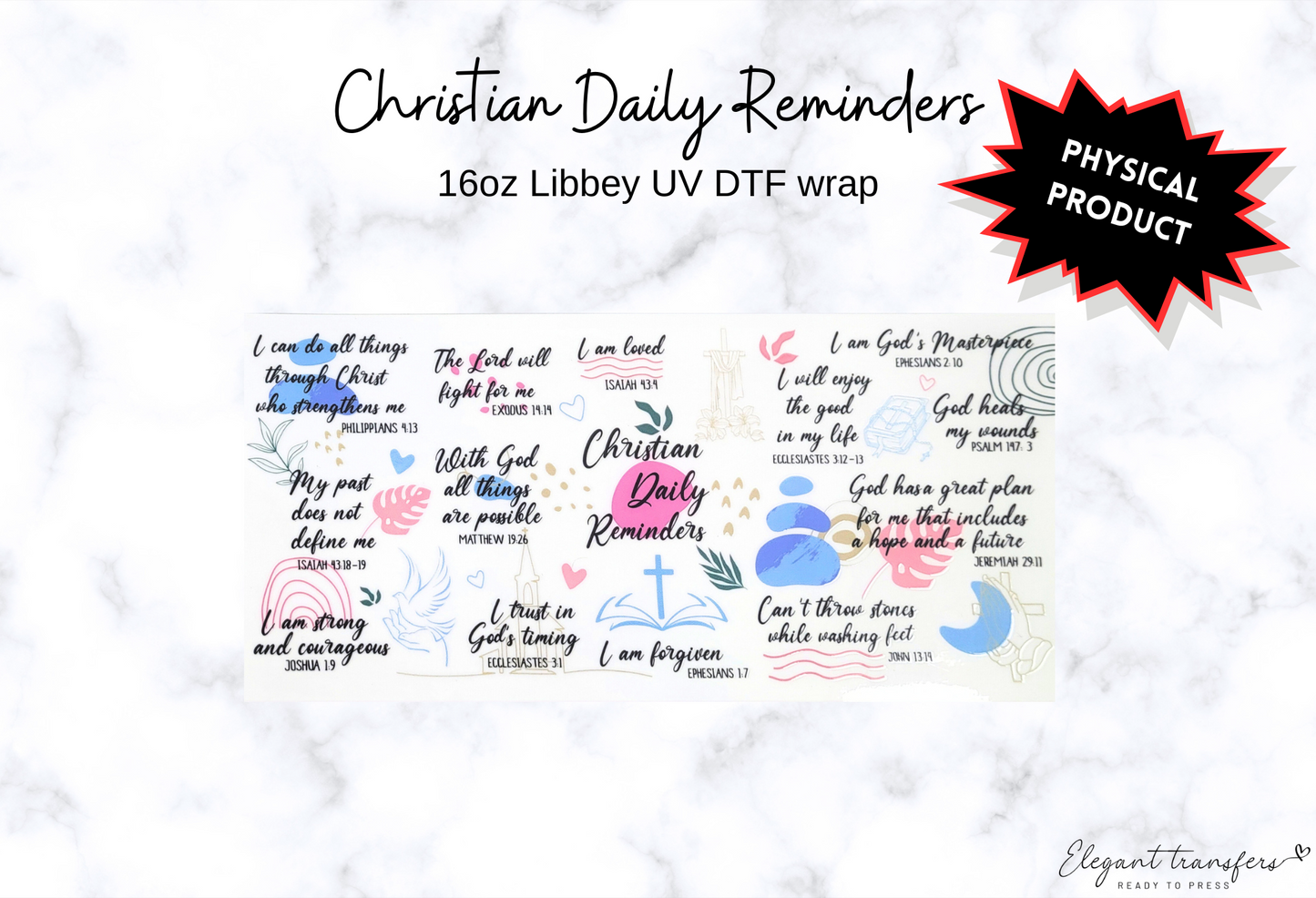 Christian Daily Reminders Wrap [UV DTF - 16oz Libbey Glass Can] | Ready to Apply | Physical Product | Transfer