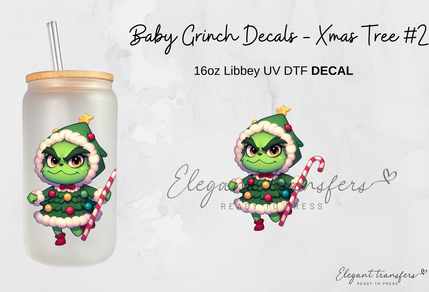 Baby Grinch Decals - Collection #1 [EXCLUSIVE UV DTF - 16oz Glass Can] | Ready to Apply | Physical Item