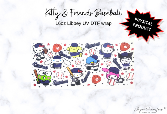 Kitty & Friends Baseball Wrap [UV DTF - 16oz Libbey Glass Can] | Ready to Apply | Physical Product | Transfer