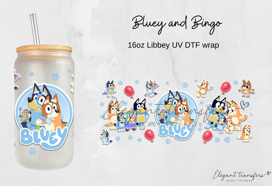 Bluey and Bingo Cup Wrap [UV DTF - 16oz Libbey Glass Can] | Ready to Apply | Physical Product | Transfer