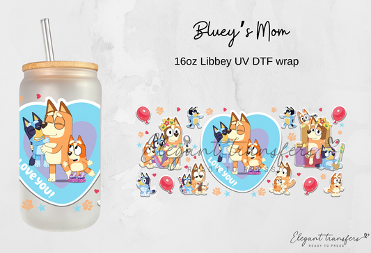 Bluey’s Mom Cup Wrap [UV DTF - 16oz Libbey Glass Can] | Ready to Apply | Physical Product | Transfer