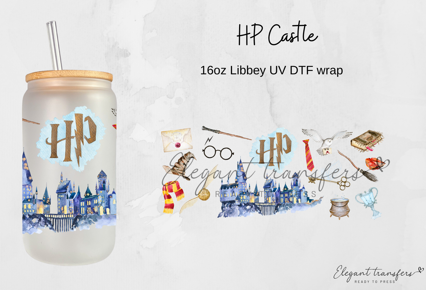 HP Castle Cup Wrap [UV DTF - 16oz Libbey Glass Can] | Ready to Apply | Physical Product | Transfer