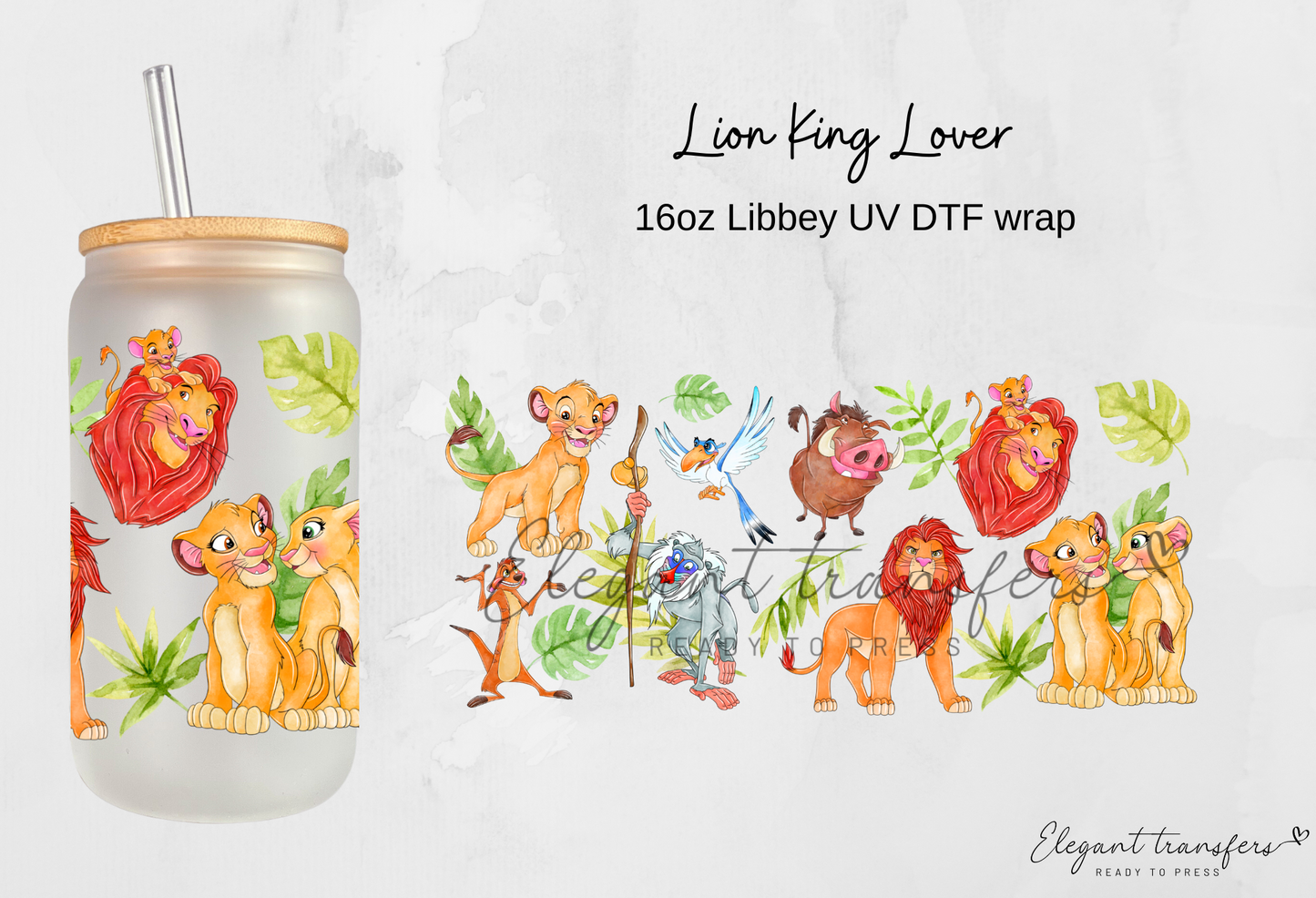 Lion King Lover Wrap [UV DTF - 16oz Libbey Glass Can] | Ready to Apply | Physical Product | Transfer