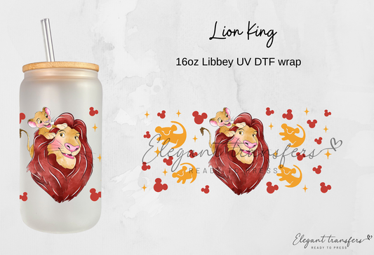 Lion King Cup Wrap [UV DTF - 16oz Libbey Glass Can] | Ready to Apply | Physical Product