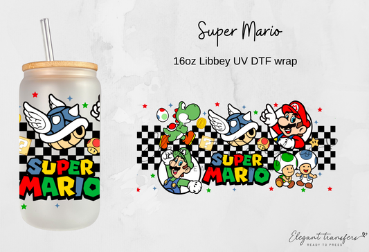 Super Mario Cup Wrap [UV DTF - 16oz Libbey Glass Can] | Ready to Apply | This is a Physical Product | Transfer | Waterproof | Anti-scratch