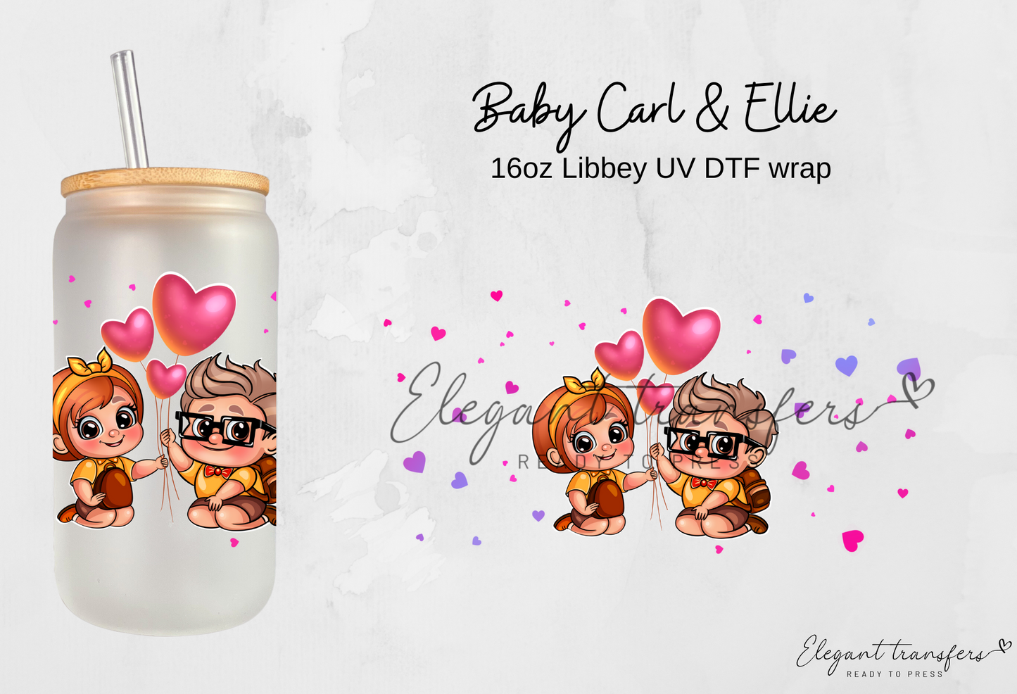 Baby Carl & Ellie wrap [UV DTF - 16oz Libbey Glass Can] | Ready to Apply | Physical Product