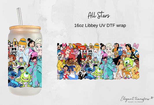 All Stars Wrap [UV DTF - 16oz Libbey Glass Can] | Ready to Apply | Physical Product | Transfer