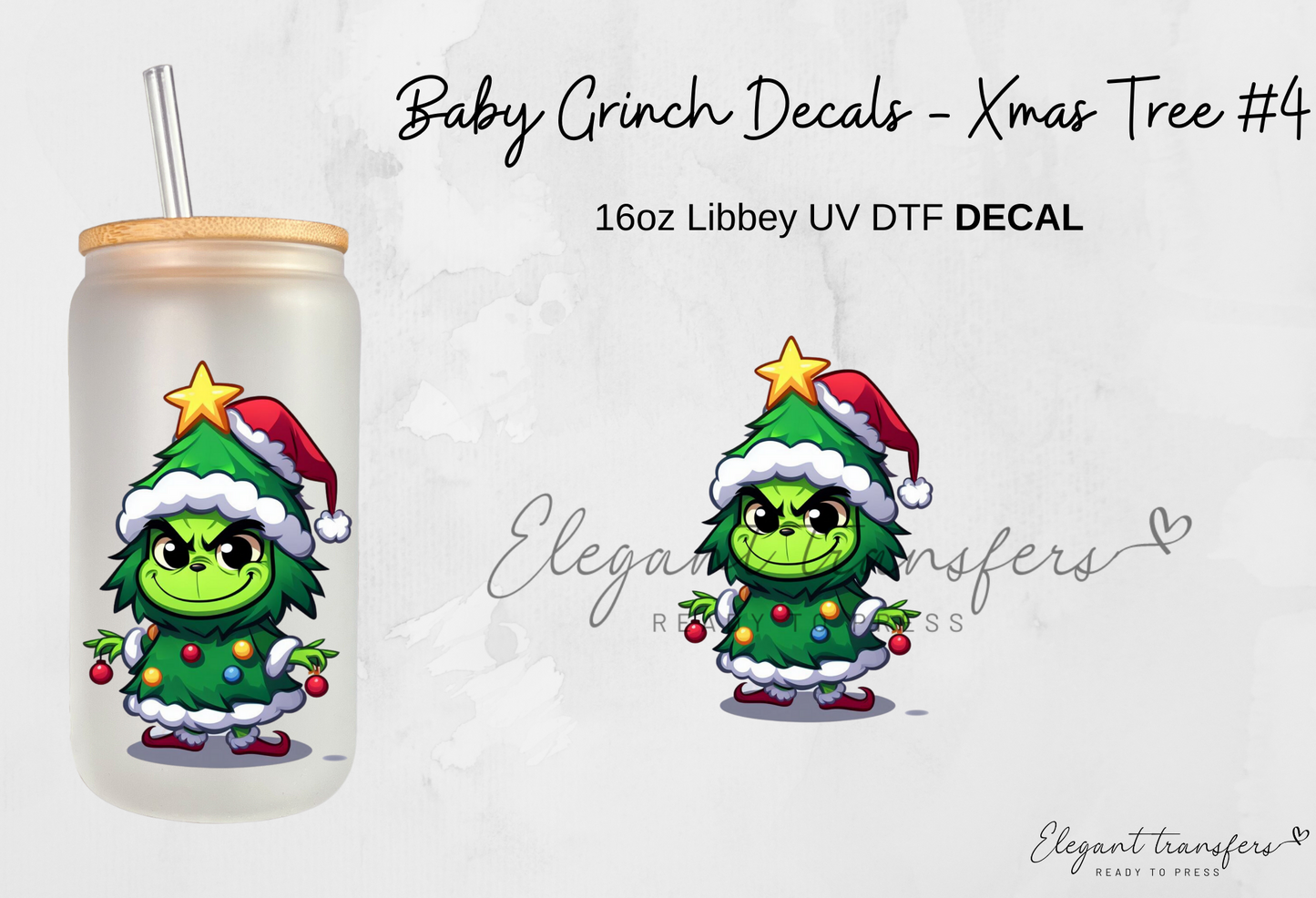 Baby Grinch Decals - Collection #1 [EXCLUSIVE UV DTF - 16oz Glass Can] | Ready to Apply | Physical Item