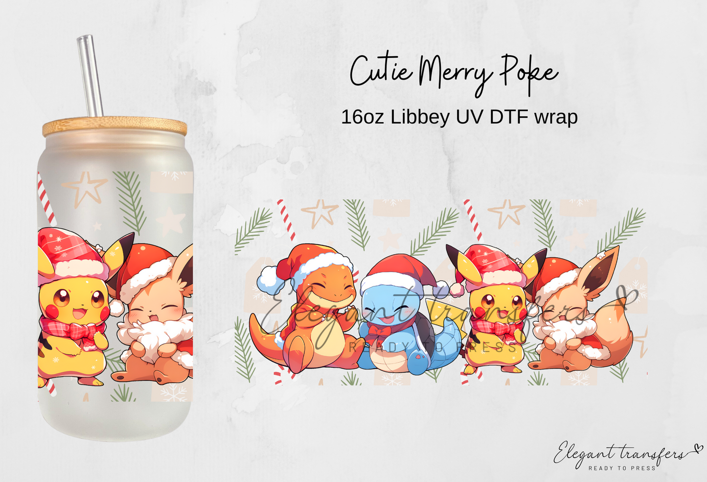 Cutie Merry Poke Wrap [EXCLUSIVE UV DTF - 16oz Libbey Glass Can] | Ready to Apply | Physical Product