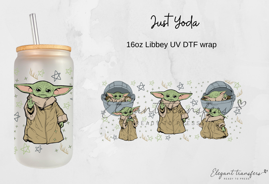 Just Yoda Cup Wrap [UV DTF - 16oz Libbey Glass Can] | Ready to Apply | Physical Product | Transfer