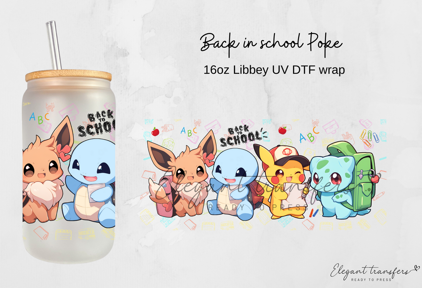 Back in school Poke Wrap [EXCLUSIVE UV DTF - 16oz Libbey Glass Can] | Ready to Apply | This is a Physical Product | Transfer