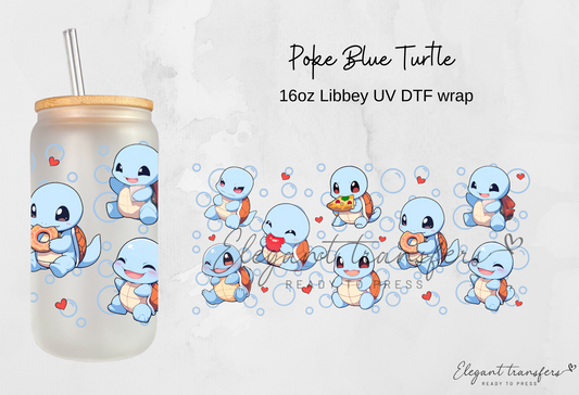 Poke Blue Turtle Wrap [EXCLUSIVE UV DTF - 16oz Libbey Glass Can] | Ready to Apply | Physical Item